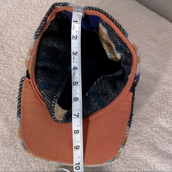 Vintage Blue White Mustard Wool Plaid Trapper Style Hat - Picture 7 of 7